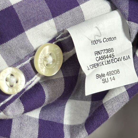J Crew Mens Slim Fit Check Purple White Long Sleeve Cotton Button Down Shirt - Picture 12 of 15